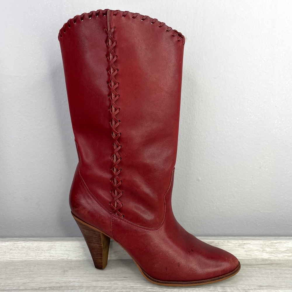 Vintage Nine West red leather heeled boots size 7.5
